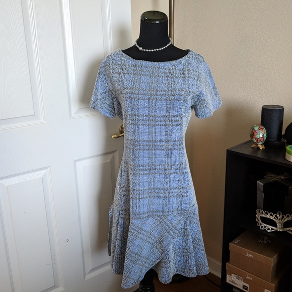 Blue Plaid Tweed Dress - Picture 1 of 5